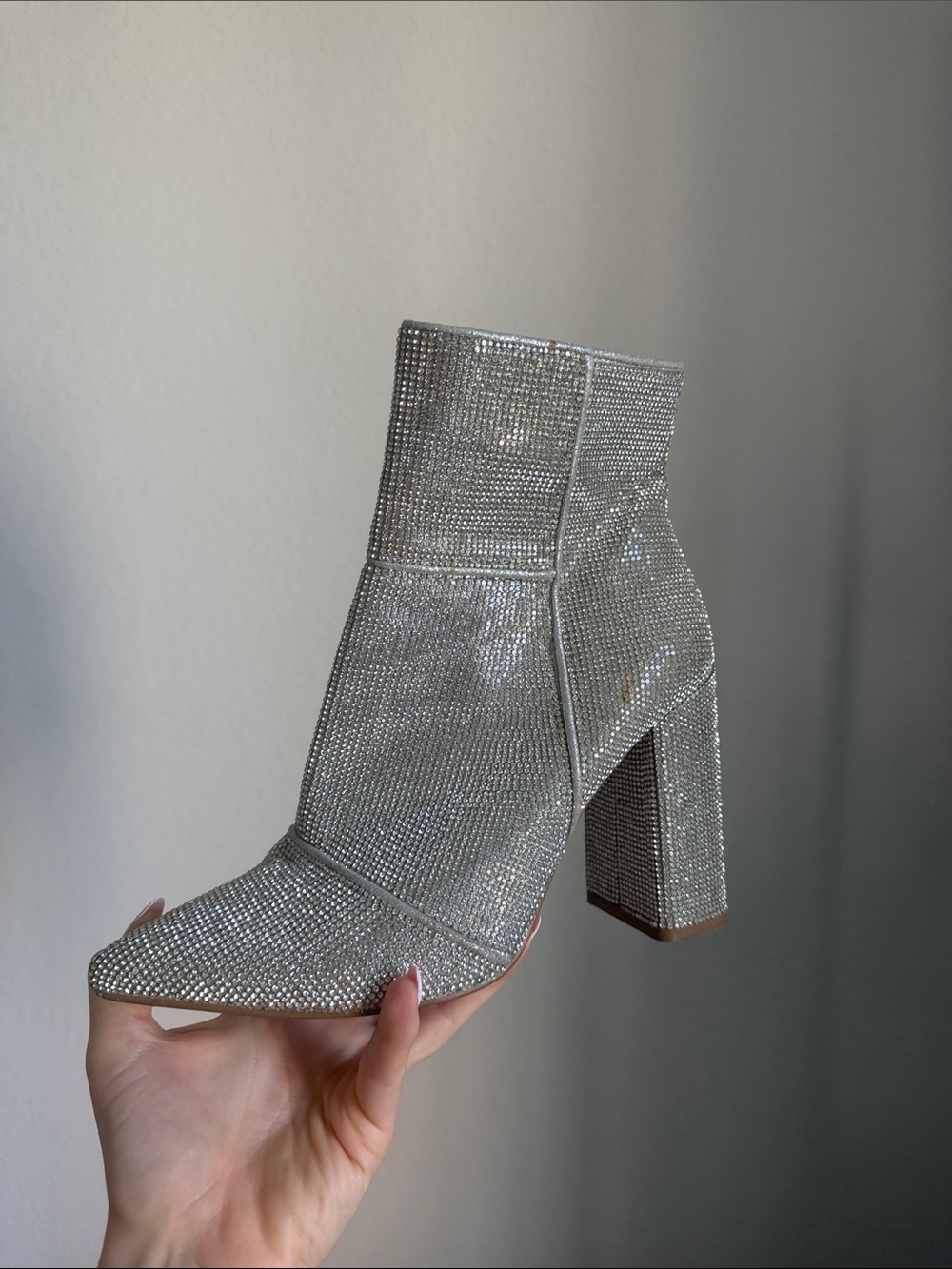 Steve Madden Silver Rhinestone Block Heel Ankle Boots